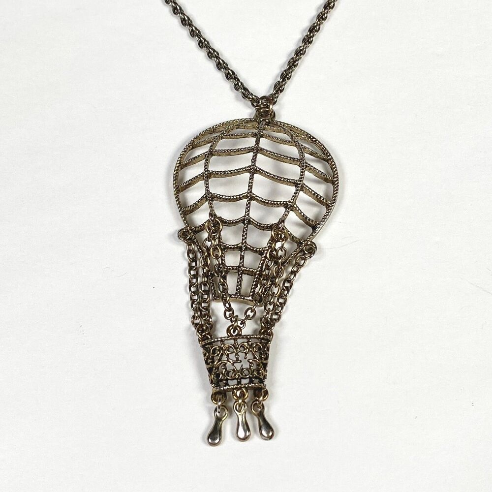 Vintage Hot Air Balloon Pendant Necklace Statement Novelty Rope Chain Unique